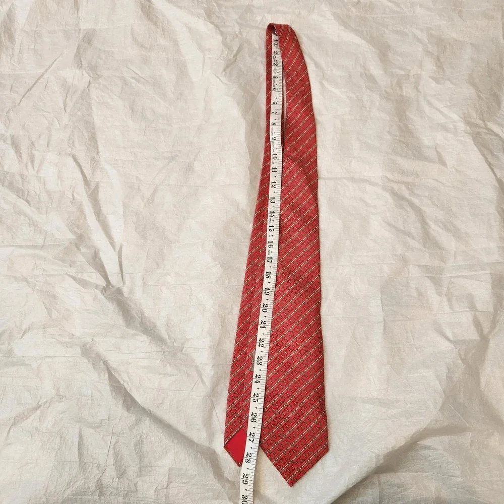 Vintage HERMÈS Paris Silk Tie Red Gold Equestrian Bit Buckle Pattern 5644 EA